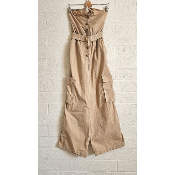 HALSTON Bari Jumpsuit Tan Cargo Pockets Size 8 - Picture 6 of 14